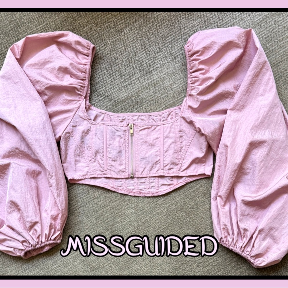💓Elegant Pink Puff Sleeved Cropped Corset Blouse